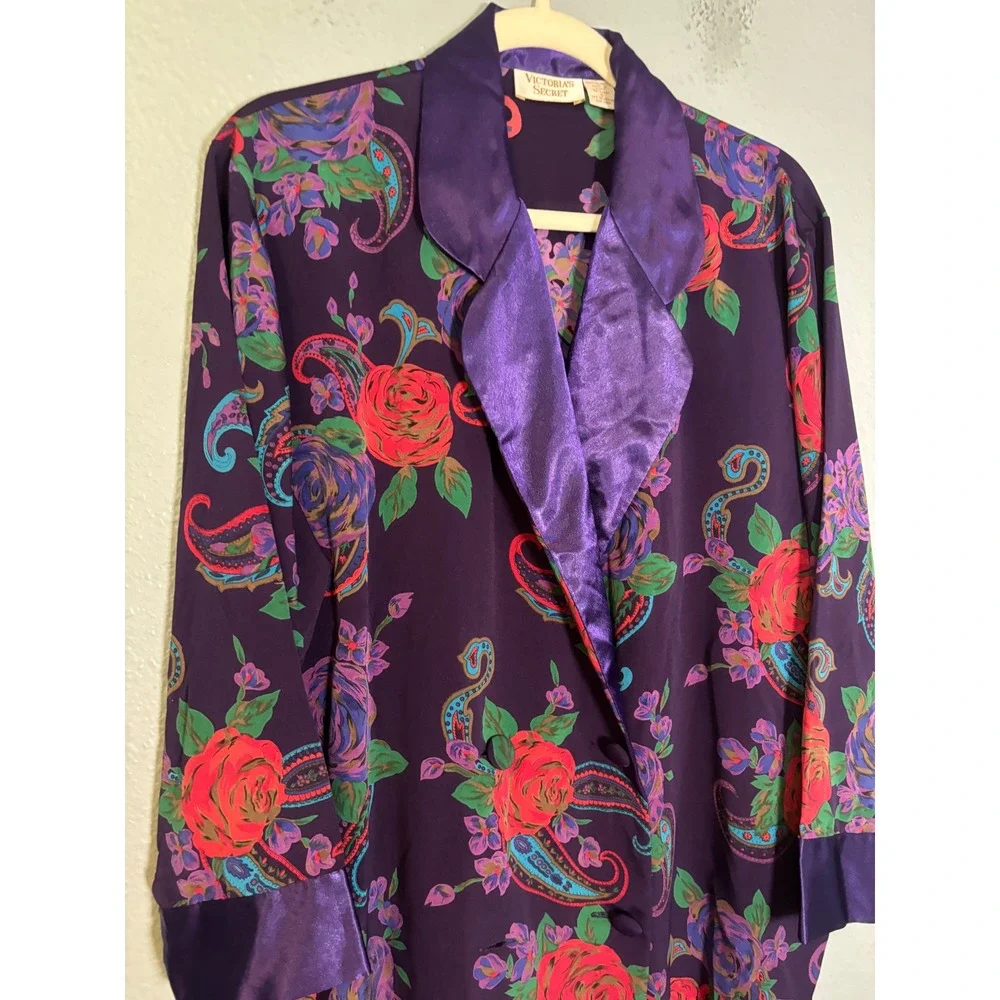 Vintage Victorias Secret Gold Label Purple Floral Rose Paisley Sleep Shirt Small